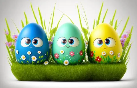 Easter egg character. Cute adorable easter background. Group of colorful eg.. イラスト素材