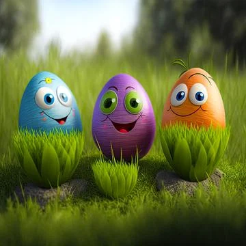 Easter egg character. Cute adorable easter background. Group of colorful eg.. Stock Illustration