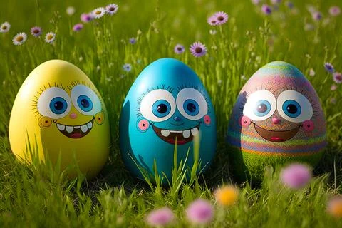 Easter egg character. Cute adorable easter background. Group of colorful eg.. 스톡 일러스트