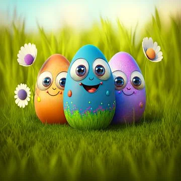 Easter egg character. Cute adorable easter background. Group of colorful eg.. 스톡 일러스트