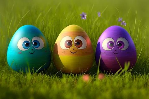 Easter egg character. Cute adorable easter background. Group of colorful eg.. 스톡 일러스트
