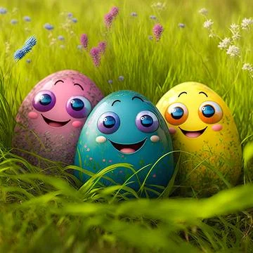 Easter egg character. Cute adorable easter background. Group of colorful eg.. Illustrazione stock