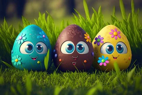 Easter egg character. Cute adorable easter background. Group of colorful eg.. 스톡 일러스트