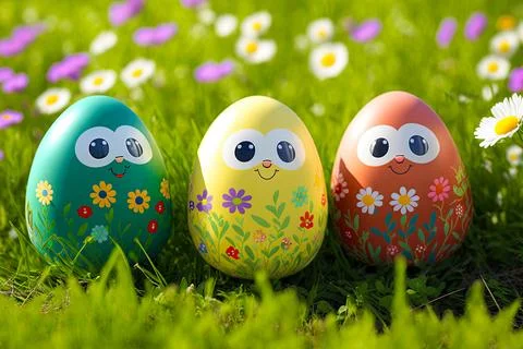 Easter egg character. Cute adorable easter background. Group of colorful eg.. 스톡 일러스트