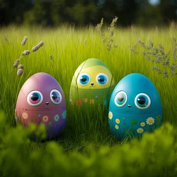 Easter egg character. Cute adorable easter background. Group of colorful eg.. 스톡 일러스트
