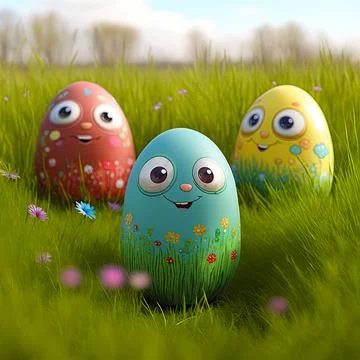 Easter egg character. Cute adorable easter background. Group of colorful eg.. Stock Illustration