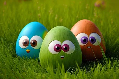 Easter egg character. Cute adorable easter background. Group of colorful eg.. Stock Illustration