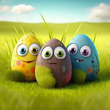 Easter egg character. Cute adorable easter background. Group of colorful eg.. 스톡 일러스트