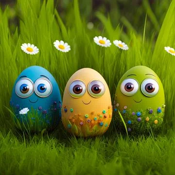 Easter egg character. Cute adorable easter background. Group of colorful eg.. Stock Illustration