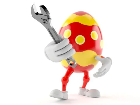 Easter egg character holding adjustable wrench Stock Illustration