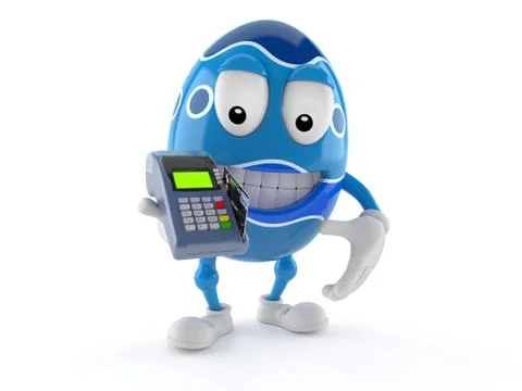 Easter egg character holding credit card reader Stock Illustration