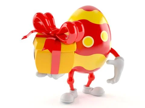 Easter egg character holding gift Stock Illustration
