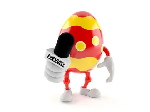 Easter egg character holding interview microphone Stock Illustration