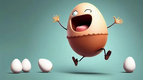 Easter egg character running and jumping with eggs in the background. Stock Illustration