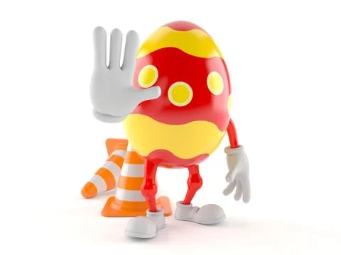 Easter egg character with stop gesture Illustrazione stock