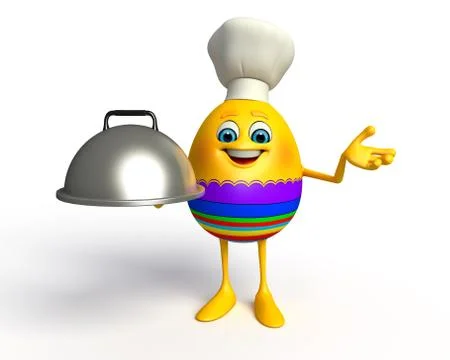 Easter egg as chef with dish pan Stock Illustration