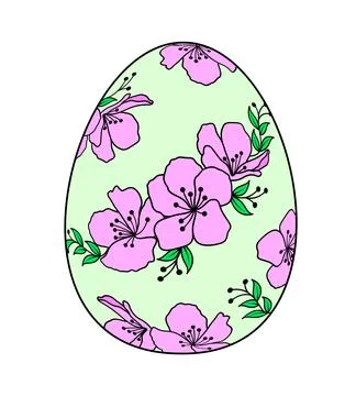 Easter egg with cherry blossom pattern. Happy easter day. Vector illustration Illustrazione stock