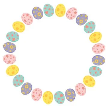 Easter egg circle frame in pastel colors. Holiday round border for greeting c Illustrazione stock