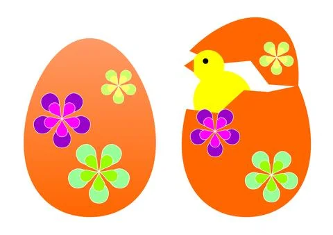 Easter egg closed and open with chick Stock Illustration