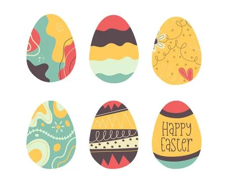 Easter egg collection designs. Easter holiday eggs hunt in colorful flat style Stock Illustration