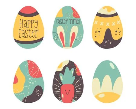 Easter egg collection designs. Easter holiday eggs hunt in colorful flat style Stock Illustration