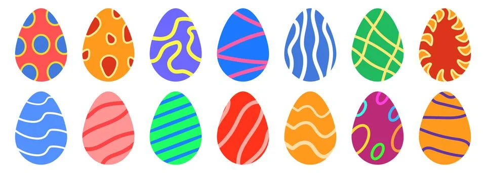 Easter egg collection. Painted vector flat design set of easter egg. Stock Illustration