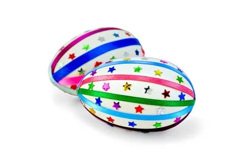 Easter Egg with colored ribbons and sequins Two easter eggs, decorated wit... 스톡 사진