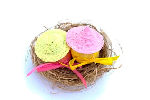 Easter egg with colored ribbons Foto stock