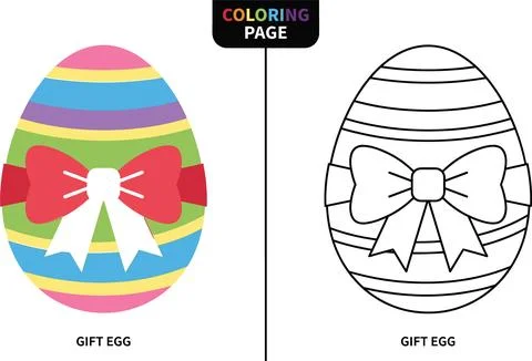 Easter Egg Coloring Page with Gift Bow Illustration. Illustrazione stock