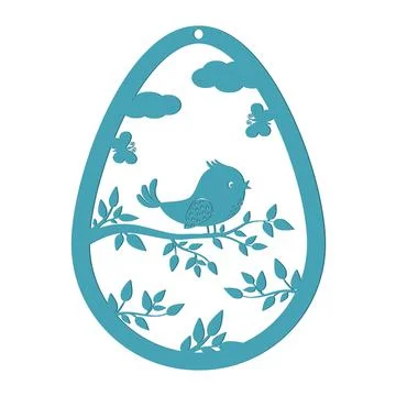 Easter egg composition Bird sitting on a branch, black stencil silhouette Stock Illustration
