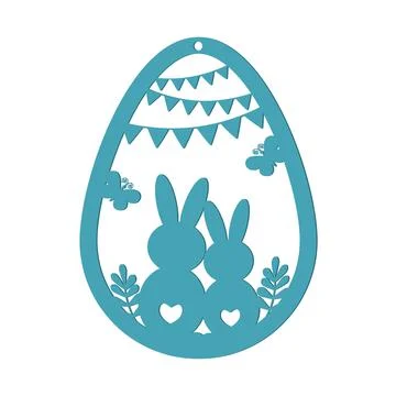 Easter egg composition lovebirds, black stencil silhouette Stock Illustration