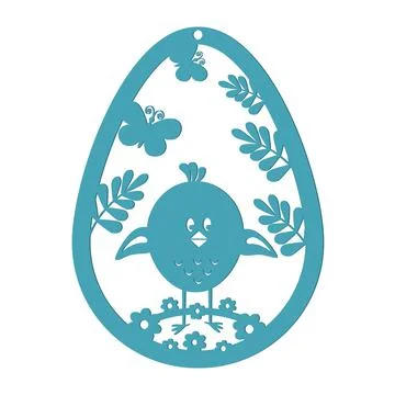 Easter egg composition small chicken, black stencil silhouette Stock Illustration