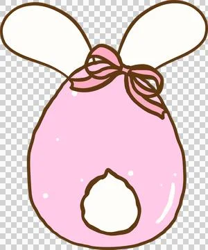 Easter Egg Coquette Bunny Ears with Ribbon Bow Cartoon Hand Drawn Stock Illustration