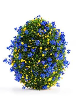 Easter egg covered with grass and spring flowers on white 3D rendering of ... Stock Photos