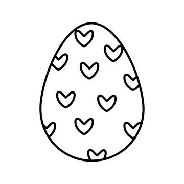 Easter egg. Cute doodle decorative egg with hearts. Vector linear illustratio Stock Illustration