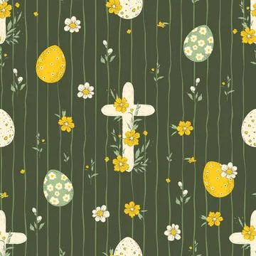Easter Egg Daisy Seamless Pattern Vector Stock Illustration