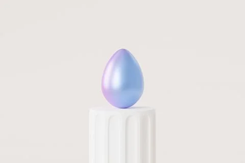 Easter egg decorated with blue and purple gradient paint on white podium Ilustração Stock