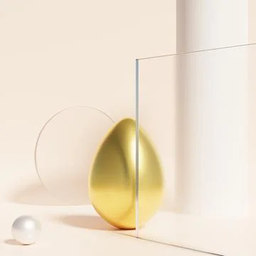 Easter egg decorated with gold with abstract showcase, beige background Stock Illustration