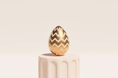 Easter egg decorated with gold on beige podium, spring April holidays card Stock Illustration