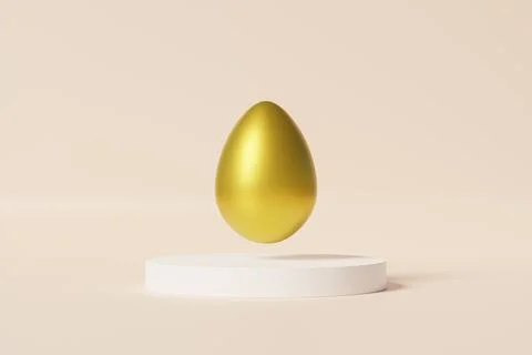 Easter egg decorated with gold on white podium, beige background Stock Illustration