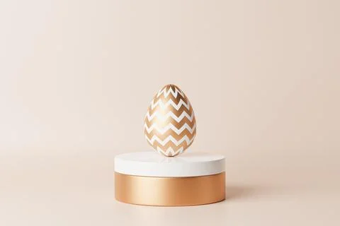 Easter egg decorated with gold on white podium, spring holidays card Stock Illustration