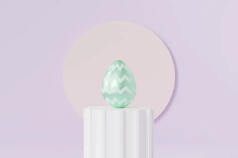 Easter egg decorated with green zigzag or chevron pattern on white podium Stock Illustration
