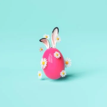 Easter egg decorated with tender flowers and bunny ears Stock Illustration