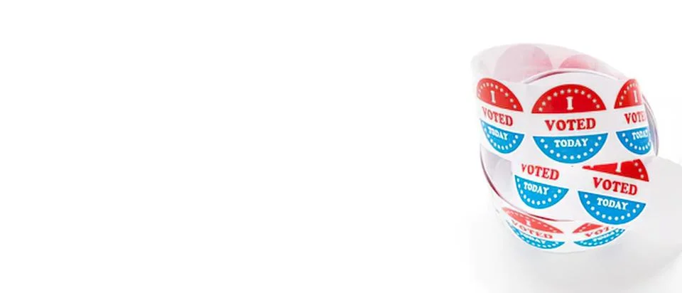 Easter egg decorated with voting stickers in white background Stock Photos