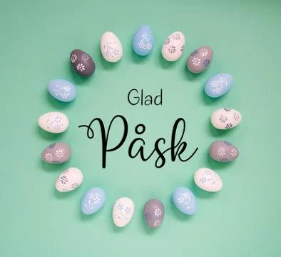 Easter Egg Decoration, Flat Lay, Glad Pask Means Happy Easter Foto stock