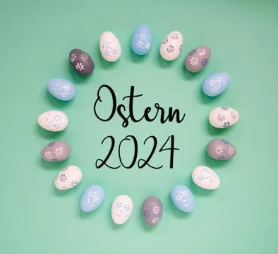 Easter Egg Decoration, Flat Lay, Ostern 2024 Means Easter 2024 Stock Photos