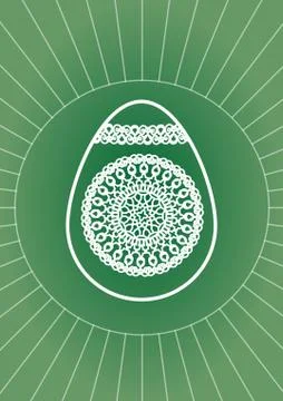 Easter egg decoration with white line drawing on green background Stock Illustration