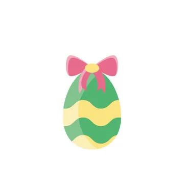 Easter egg with decorative pink bow, flat style icon Stock Illustration