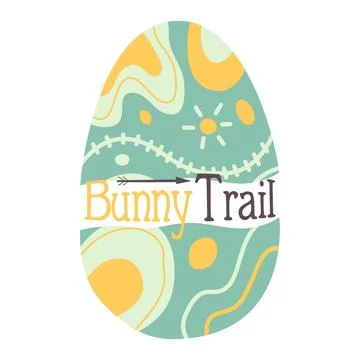 Easter egg design with text - Bunny Trail. Easter holiday symbol egg hunt in Illustrazione stock