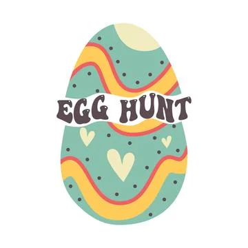 Easter egg design with text. Easter holiday symbol egg hunt in colorful flat Illustrazione stock